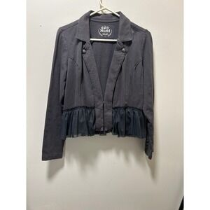 Mudd Womens XL Black Knit Peplum Blazer Mesh Ruffle Sweatshirt Jacket JAM410W